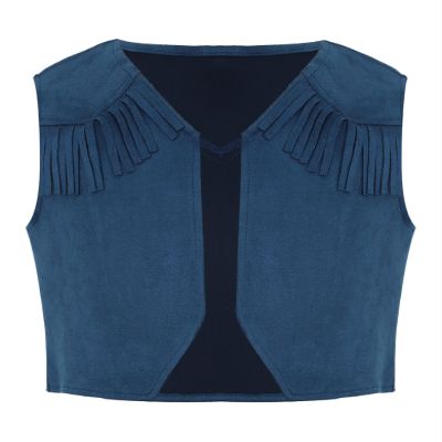 Hedmy Boys Girls Western Cowboy Dress Up Halloween Party Vest Sleeveless Hem Fringe Tassel Waistcoat Navy Blue 14 Years