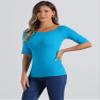 Allegra K Women's Half Sleeves Scoop Neck Fitted Layering Top Soft T-Shirt X-Small Lake Blue view 2