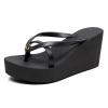 YEGBFLFF Women Wedge Flip Flops Sandals Summer Waterproof Platform Bohemian Shoes Open Toe Slip On Summer Beach Casual Tong Sandal (Black,5) view 1