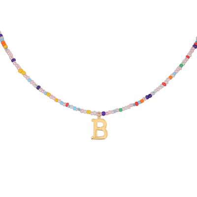 Mikovivi for Women Girls Letter PendantSummer Necklaces, Bohemian Beaded Necklace Colorful Beaded Initial Necklace Handmade Jewelry Gifts for Teens(B)