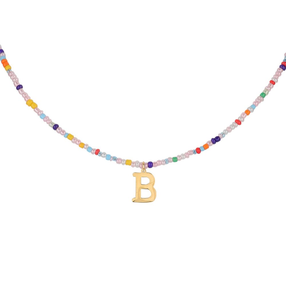 Mikovivi for Women Girls Letter PendantSummer Necklaces, Bohemian Beaded Necklace Colorful Beaded Initial Necklace Handmade Jewelry Gifts for Teens(B)