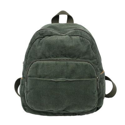 BWANGIAO Vintage Mini Corduroy Backpack Retro Travel Daypack Casual Rucksack for Fashionable Women, Green, app. 26x11x28cm /10.23x4.33x11.02in