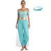 LiiYii Women's 3Pcs Arabian Princess Costume Halloween Jumpsuits with Shiny Choker Collar and Headwear Turquoise 3X-Large view 1