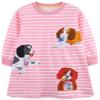 FreeLu Toddler Girls Cartoon Applique Dresses Striped Casual Dress Cotton Jersey Longsleeve T-Shirt (5T,Puppy Pink) view 1