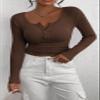 PRETTYGARDEN Women's Fall Long Sleeve Henley T Shirts Coffee view 3