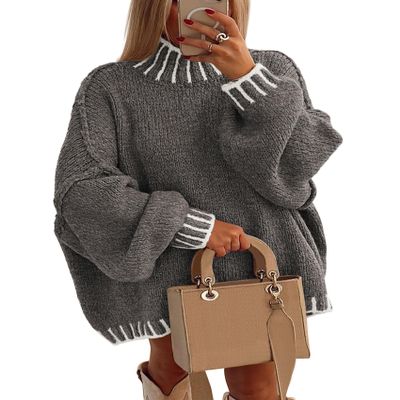 PRETTYGARDEN Women's 2026 Fall Oversized Pullover Sweaters Long Sleeve Mock Neck Chunky Knit Jumper Tops Winter Clothing (Grey,XX-Large)