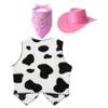 Sxiwei Kids Boys Girls Cowboys Cowgirls Fancy Dress Ups Cow Print Vest Waistcoat Tops with Bandana Hats Set Pink 4 Years view 2