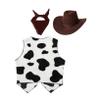 Hansber Kids Cowboy Cowgirl Outfits Open Front Waistcoat Tops Cow Print Vest with Bandana Hats for Halloween Party Coffee 14 Years view 2