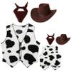 Hansber Kids Cowboy Cowgirl Outfits Open Front Waistcoat Tops Cow Print Vest with Bandana Hats for Halloween Party Coffee 14 Years view 3