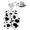 Manyakai Unisex Kids Cowboy Cowgirls Outfits Cow Print Vest Waistcoat Tops with Bandana Hats Set White 3 Years view 1