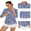 Tanst Sky Golf Polo for Woman, Women's UPF 50 3/4 Sleeve Tops Quarter Zip Collared Curvy Hem Activewear Ladies Yoga Workout Running Hiking Loose Fitting Athletic Clothing Blue Leaves XX-Large view 3