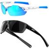 ATTCL Bundle Polarized Wrap Sunglasses For Men Cycling Driving Fishing - Sports Glasses Ultralight:(7027-C5-White+Blue)+(5001-Black) view 1