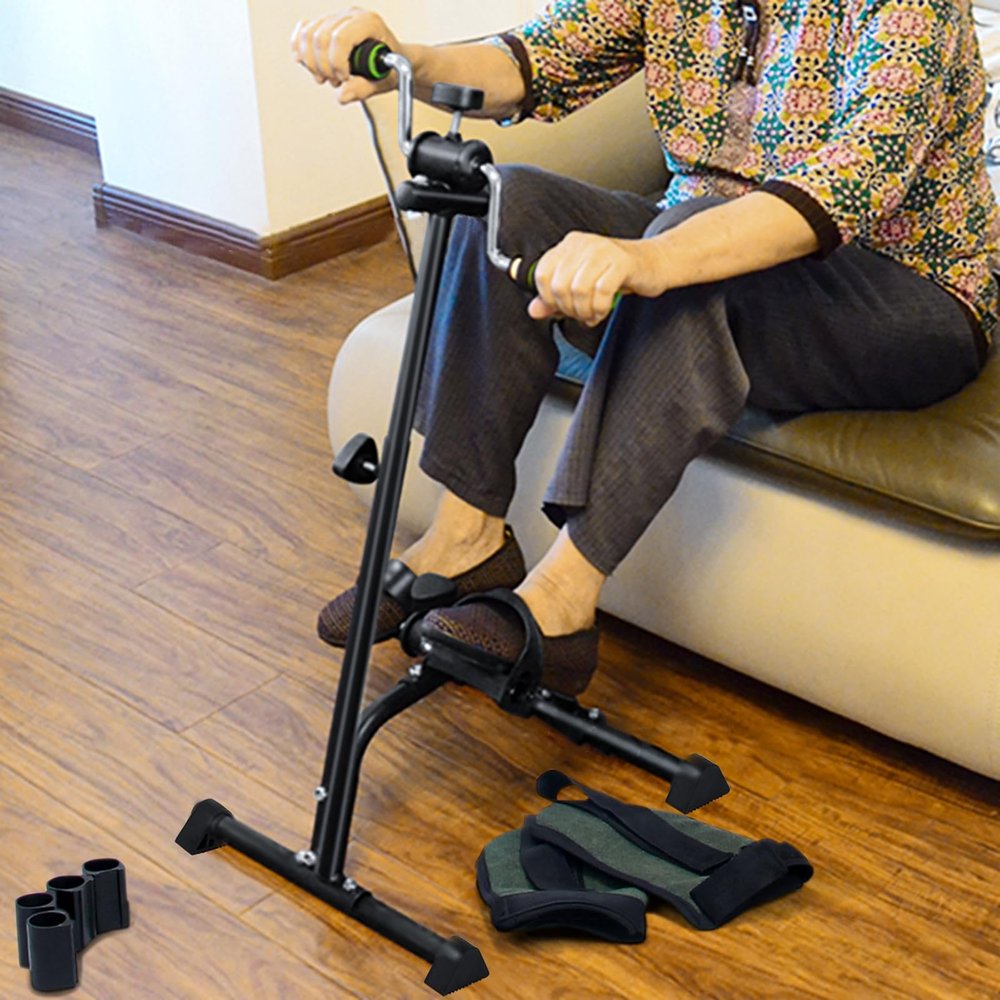 clinmday Elderly Exercise Bike, Hand Arm Leg Knee Peddler, Pedal Exerciser Bike Hand Arm Leg and Knee Peddler Adjustable Fitness Equipment for Seniors, Cyclist Foot Rehabilitation Device Black