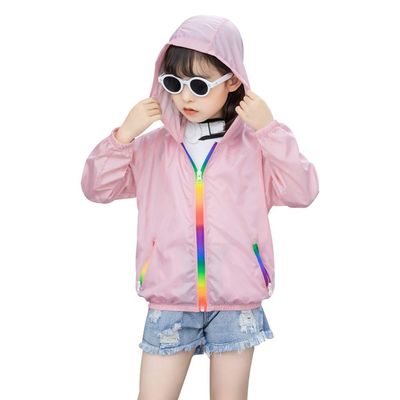 Girls Cartoon Jackets Spring Zip Hooded Windbreaker Zipper Lightweight Coats Windbreaker Outerwear Hooded Jacket (Blue, 3-4 Years)