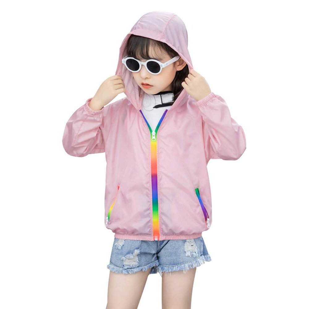 Girls Cartoon Jackets Spring Zip Hooded Windbreaker Zipper Lightweight Coats Windbreaker Outerwear Hooded Jacket (Blue, 3-4 Years)