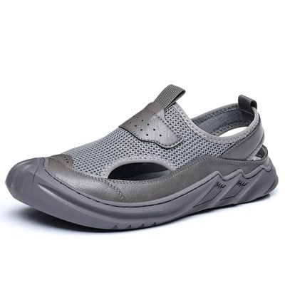 Asifn Men's Mesh Sandals Outdoor Casual Comfort Lightweight Breathable Closed-Toe Beach Shoes Summer Hiking Sport Walking Grey 7 US