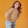 Haloumoning Girls Puff Long Sleeve Shirts Kids Casual Crewneck Soft Tunic Tops Blouse 5-14 Years Khaki view 4