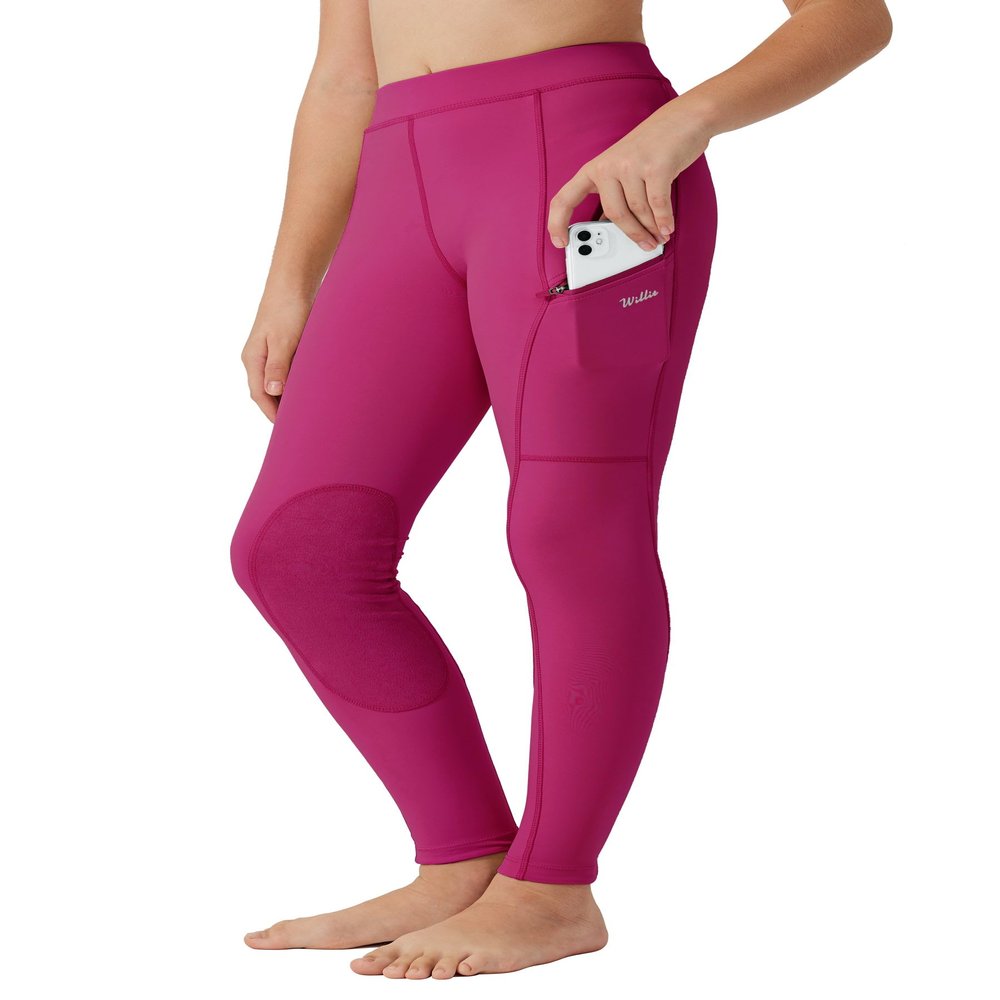 Willit Girls Horse Riding Pants Tights Kids Equestrian Breeches Knee-Patch Youth Schooling Tights Zipper Pockets Rose Red M
