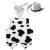 Manyakai Unisex Kids Cowboy Cowgirls Outfits Cow Print Vest Waistcoat Tops with Bandana Hats Set White 5 Years view 2