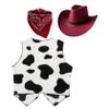 Manyakai Unisex Kids Cowboy Cowgirls Outfits Cow Print Vest Waistcoat Tops with Bandana Hats Set Burgundy 3 Years view 2
