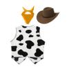 Hansber Kids Cowboy Cowgirl Outfits Open Front Waistcoat Tops Cow Print Vest with Bandana Hats for Halloween Party Yellow 10 Years view 2