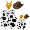Hansber Kids Cowboy Cowgirl Outfits Open Front Waistcoat Tops Cow Print Vest with Bandana Hats for Halloween Party Yellow 10 Years view 3