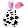 Manyakai Unisex Kids Cowboy Cowgirls Outfits Cow Print Vest Waistcoat Tops with Bandana Hats Set Pink 16 Years view 2
