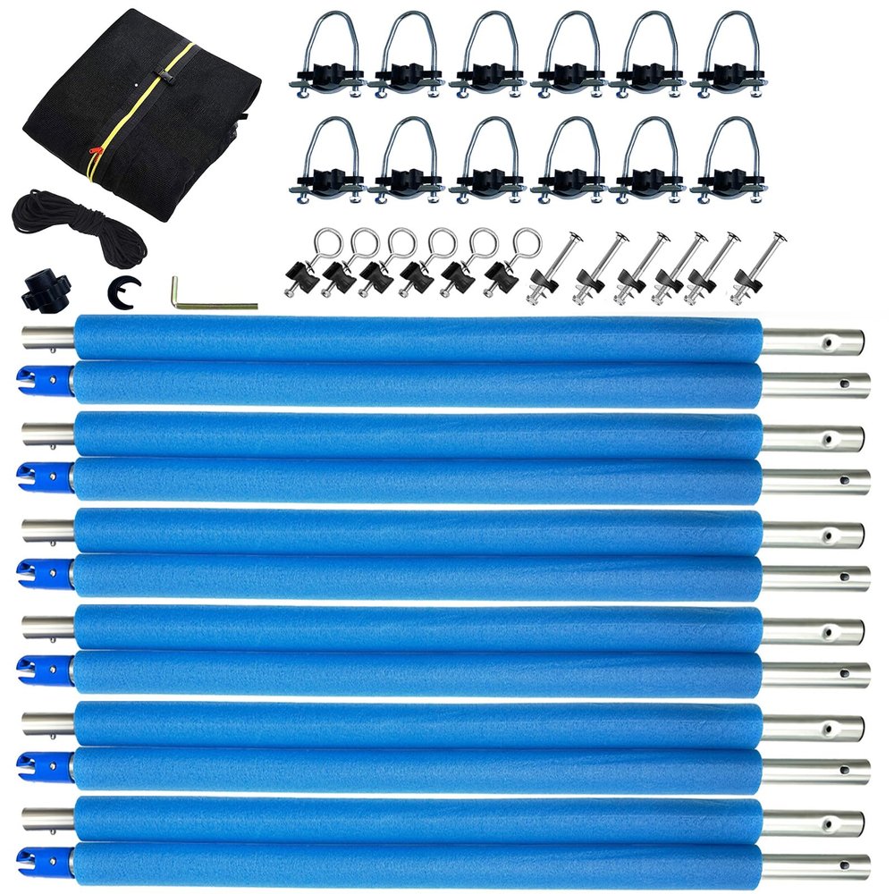 16Ft Trampoline Net and Pole Replacement, Universal Enclosure Poles with Clamp, Screws and Bolts, Tube Caps, Fit 6 Straight 16 Feet Round Trampoline Frame