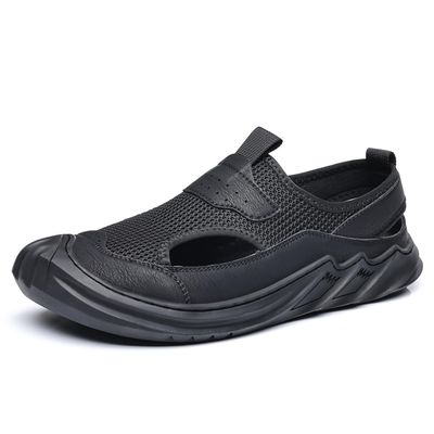 Asifn Men's Mesh Sandals Outdoor Casual Comfort Lightweight Breathable Closed-Toe Beach Shoes Summer Hiking Sport Walking Black 7 US
