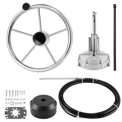 QYMOPAY Marine Steering Control Cable, 12ft Cable Outboard Steering Kit 3/4" Standard Tapered Shaft, Marine Steering System for Yachts and Other Watercraft