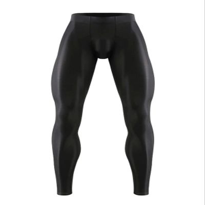 Moily Men Ice Silk Underwear Low Rise Slim Legging Tight Pant Bulge Pouch Seamless Stretchy Long Trousers Black Large
