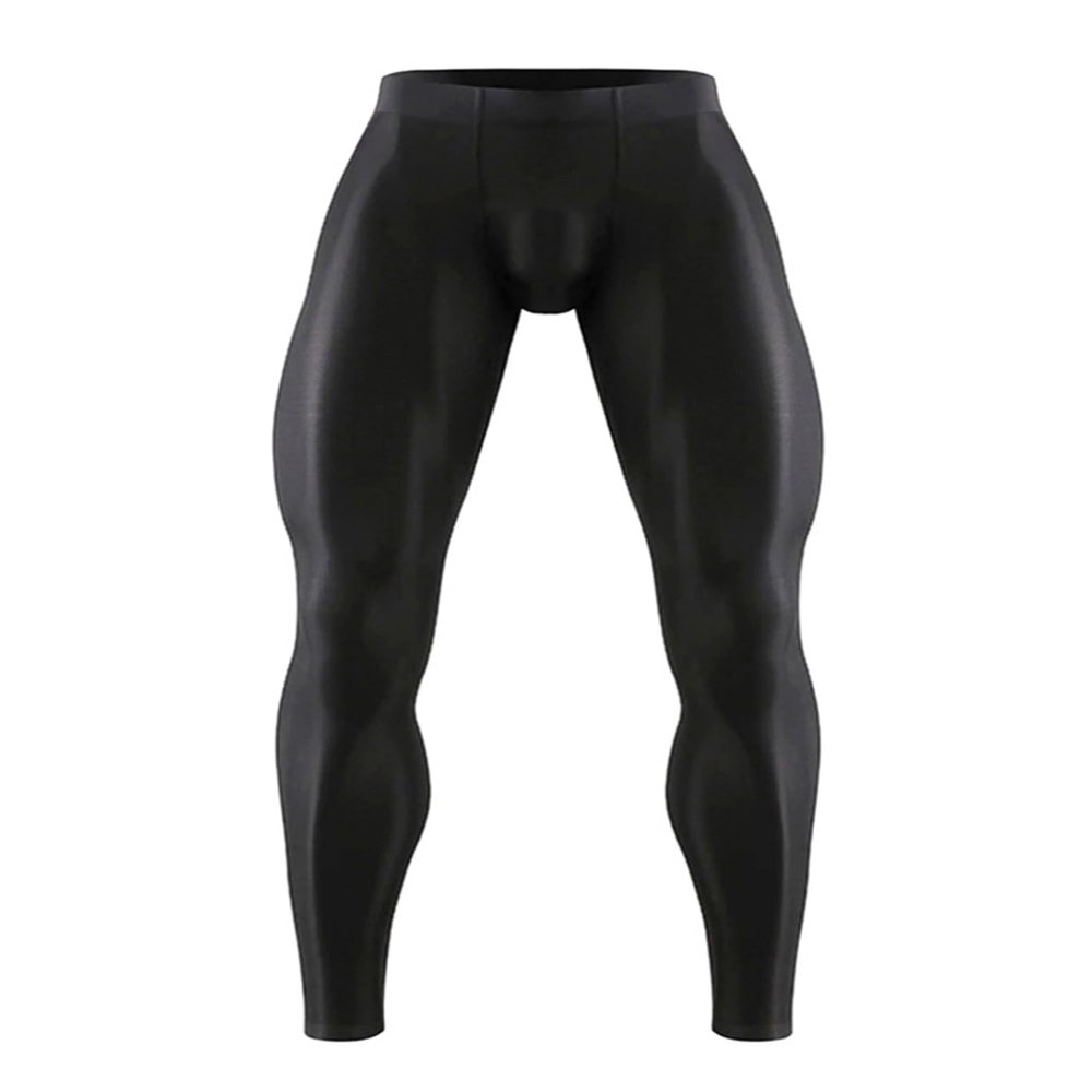 Moily Men Ice Silk Underwear Low Rise Slim Legging Tight Pant Bulge Pouch Seamless Stretchy Long Trousers Black Large