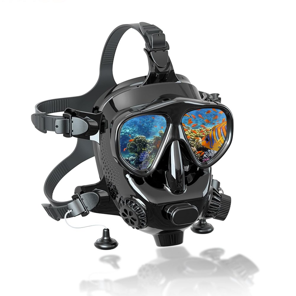 TUDIVING-Full Face Diving Mask with Camera Mount, 180 View PanoramicFull Face Snorkel Mask for Adults Compatiable 1L/2L Scuba Diving Tank