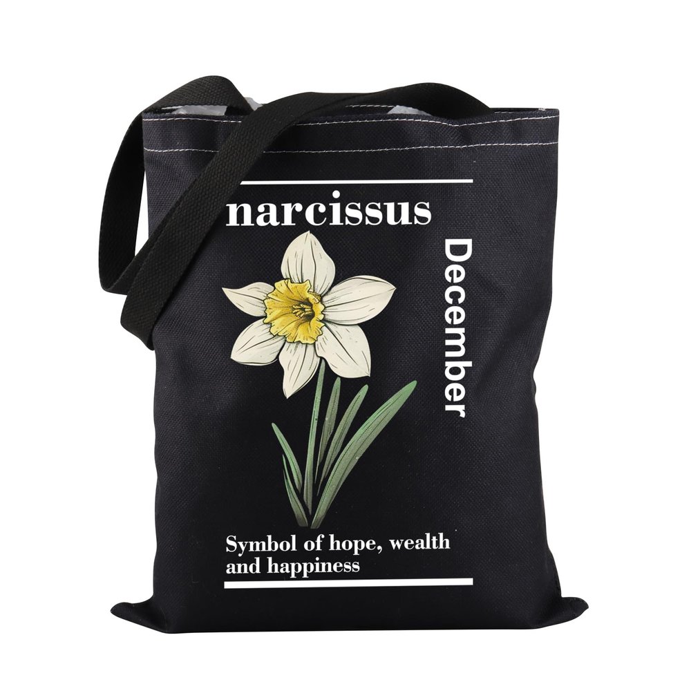 PWHAOO Narcissus Tote Bag December Narcissus Flower Symbol Of Hope Wealth And Happiness Tote Bag Narcissus Lover Gift (December Narcissus TOTE)
