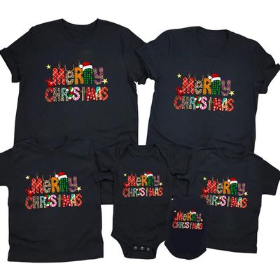 Christmas T-Shirts Merry and Bright Shirt Christmas Pajamas for Family Couple Outfit Tee Christmas Tops