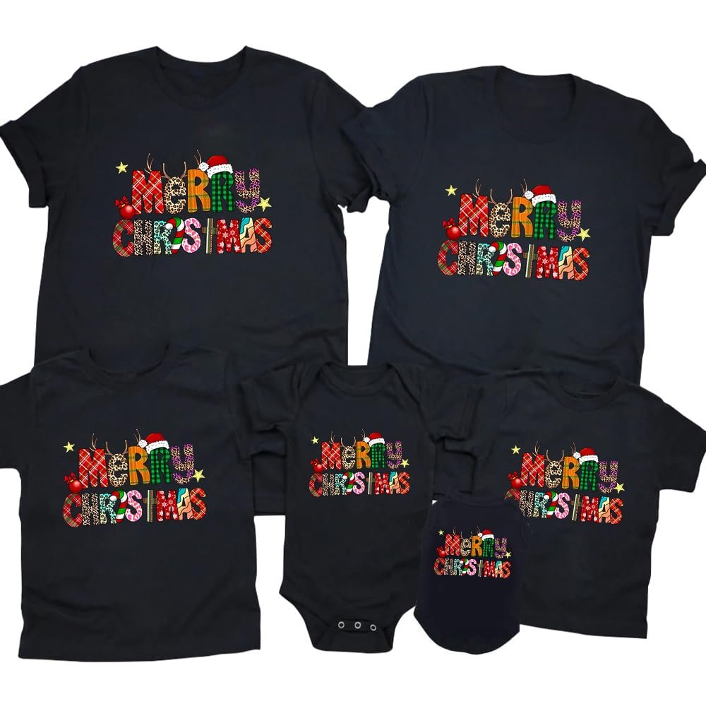 Christmas T-Shirts Merry and Bright Shirt Christmas Pajamas for Family Couple Outfit Tee Christmas Tops