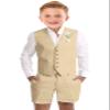 Teen Boys Linen Short Suits Formal Light Weigh Weding Prom Tuxedo Teenager Back to School Vest Suit Slim Fit 3 Piece Set Size 20 Champagne view 1