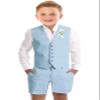 Kids Short Suits Linen 3 Piece Casual Lightweight Blue Vest Suit for Boys Formal Dress Clothes Beach Wedding Tuxedo Size 12 view 1