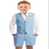 Boy Short Suits Linen Light Blue Kids Tuxedo Vest Suits for Toddler Boys Formal Dress Clothes Beach Wedding Outfit Size 4 view 1