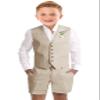 Kids Linen Short Suits Beige 3 Pieces Summer Vest Suit for Boys Slim Fit Beach Wedding Outfit Prom Tuxedo Dresswear Set Size 12 view 1