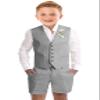 Teen Boys Grey Linen Suits Formal Prom Tuxedo Teenager Vest Shorts Suit Set for Wedding Dresswear Graduation Outfit Size 20 view 1