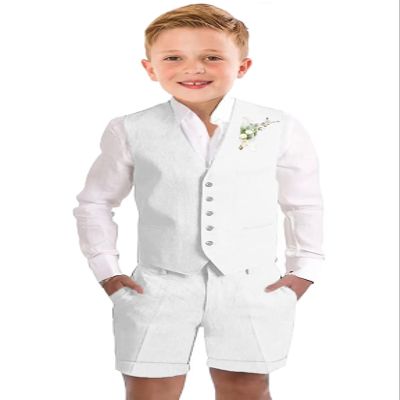 Baby Boy White Short Suits Linen 3 Piece Casual Vest Suit Set for Toddler Boys Wedding Outfit Kids Tuxedo Dresswear Set Size 2t