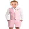 Baby Boys Pink Short Suits Linen Formal 3 Piece Vest Set KidsTuxedo Shorts Suits for Toddler Boy Beach Wedding Outfit Size 2t view 1