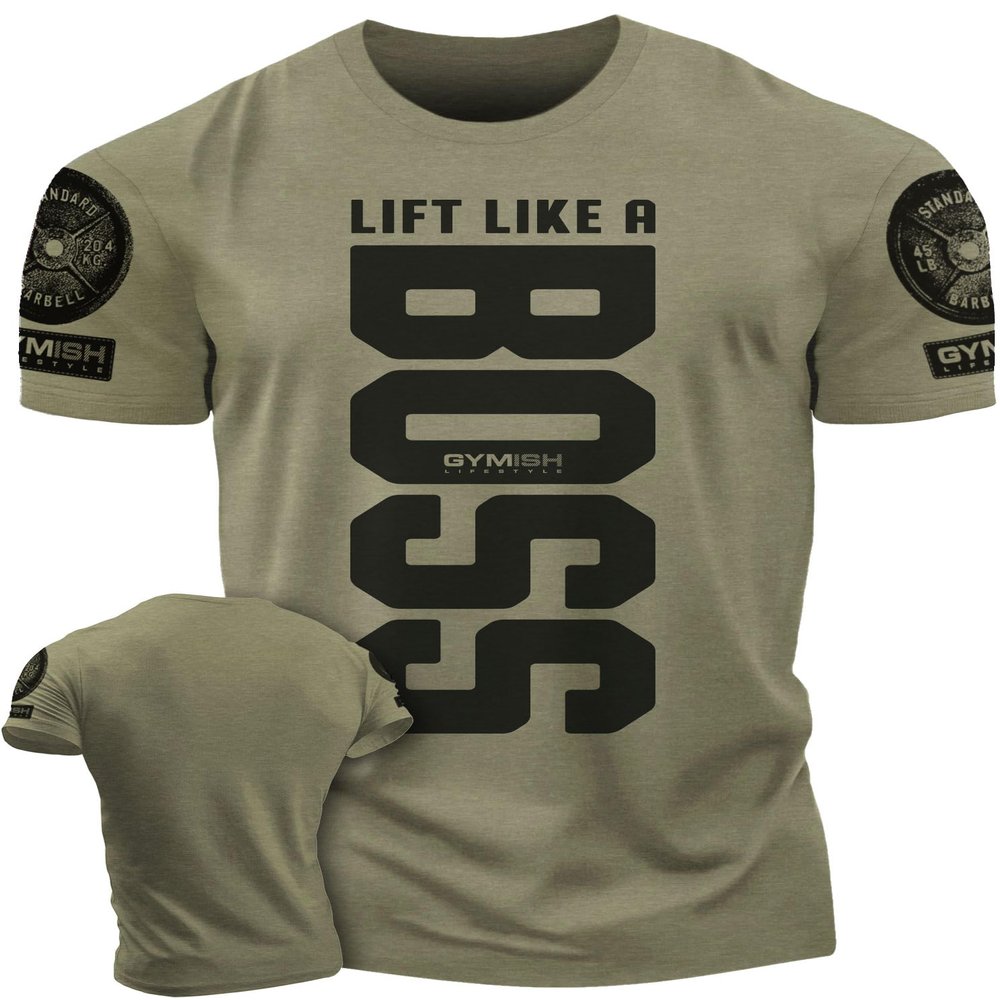 Lift Like a Boss Workout Gym Motivational T-Shirt for Men Funny Tee (XL, Lift Like a Boss Military Green Branded)