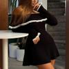 chouyatou Women's Off The Shoulder Bell Long Sleeve Sweater Mini Dress Lace Trim Bodycon Ribbed Knit Sweater Dress (Medium, Black) view 3