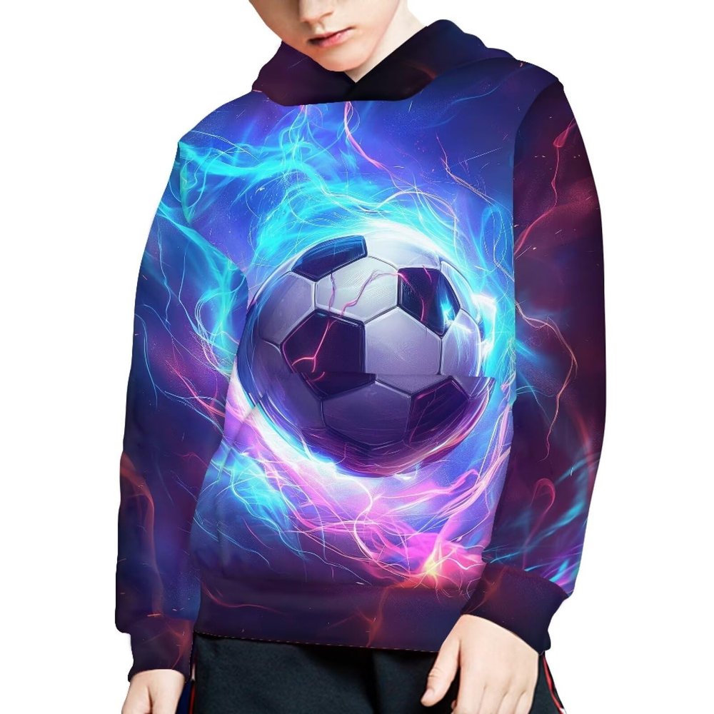 JEOCODY Galaxy Soccer Boys Hoodies Size 8-10 Unisex Kids Hooded Sweatshirt with Pockets for Girls Hoody Pullover Long Sleeve Sweater Jacket with Pocket Gifts