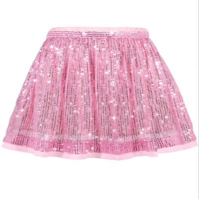 Girls Sequin Skirt Kids Glitter Skirt Pleated Elastic Waist Sparkly Skirts for Party Skater Toddler 5-6 Years Pink