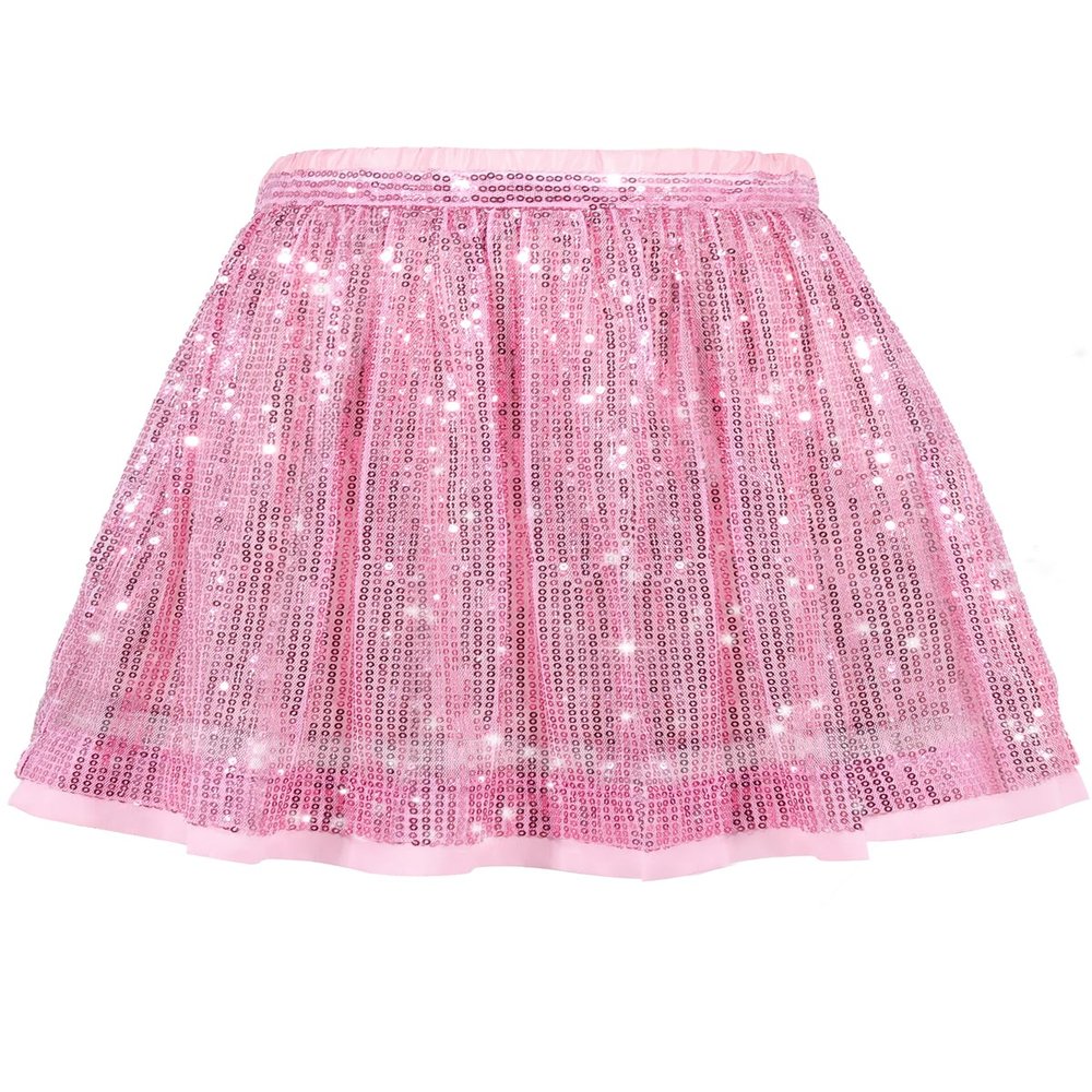 Girls Sequin Skirt Kids Glitter Skirt Pleated Elastic Waist Sparkly Skirts for Party Skater Toddler 5-6 Years Pink