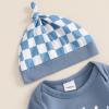 Aifawile Baby Boy Fall Outfits Long Sleeve Letter Print Romper Shirt Checkerboard Pants Hat Sets Newborn Boy Winter Clothes (Blue mamas boy, Newborn) view 2