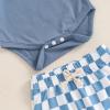 Aifawile Baby Boy Fall Outfits Long Sleeve Letter Print Romper Shirt Checkerboard Pants Hat Sets Newborn Boy Winter Clothes (Blue mamas boy, Newborn) view 3